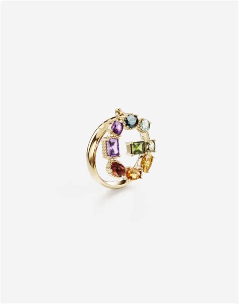 dolce gabbana stainless ring onyx|18 kt yellow gold ring with multicolor fine gemstones.